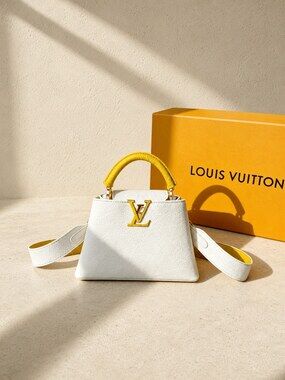 Louis Vuitton White Taurillon Capucines Handbag with Gold Hardware